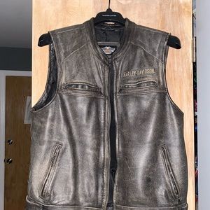 Men’s Harley Davidson Passing Link Brown Leather Vest Size Large